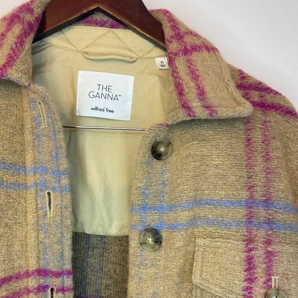 Aritzia Wilfred Tan Blue Pink Plaid Shirt Jacket in XS (oversized) - Picture 2 of 4
